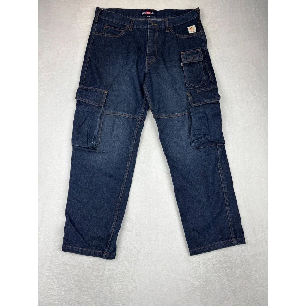 Bocomal FR Flame Resistant Cargo Mens 34x30 Jeans Dark Wash CAT 2 Workwear Fade